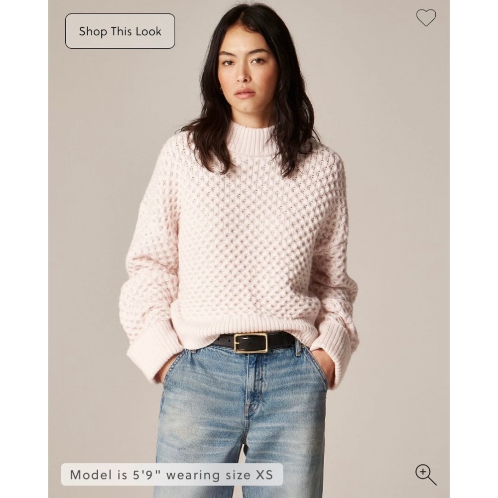 J.Crew Womens XXL Honeycomb Mockneck Sweater Wool Blend Pale Pink CO597 NWT Cozy